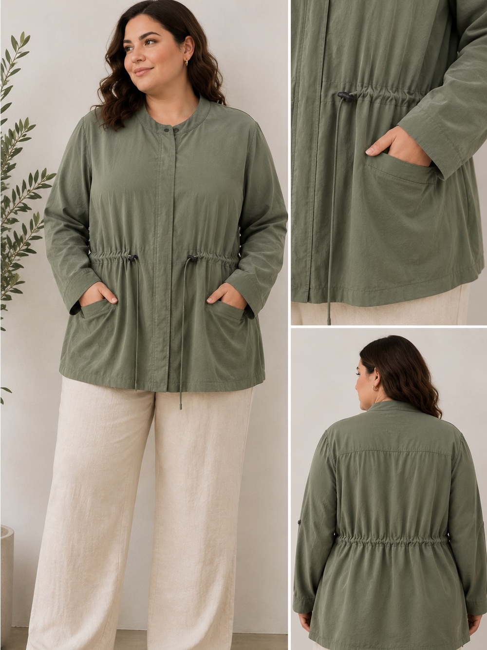 Penningtons Sage Green Soft Rayon Utility Jacket 3X